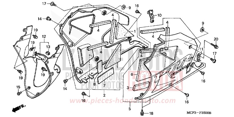 CAPOT INFERIEUR (VTR1000SPY/1) de VTR1000 SP-1 WINNING RED (R258) 2001